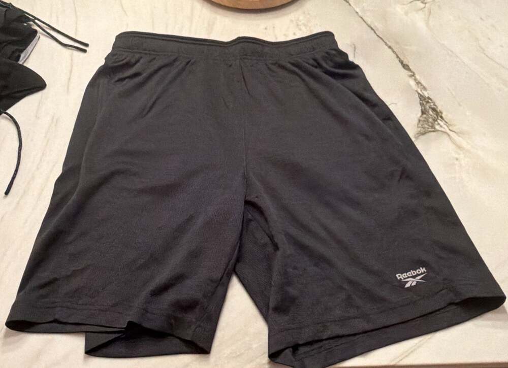 Reebok Mens Athletic Shorts Black Size Large Logo Waistband